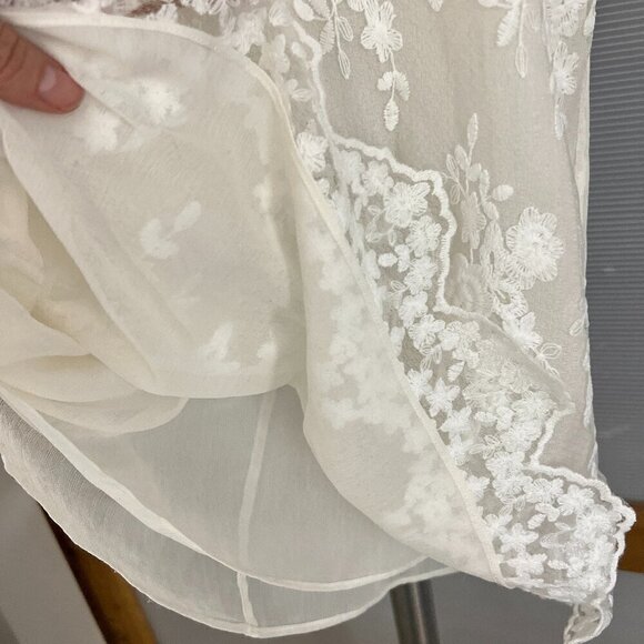 Anthropologie x Eloise Lierre‎ Cream Embroidered White Lace Mini Slip Dress Sz L - Picture 5 of 14